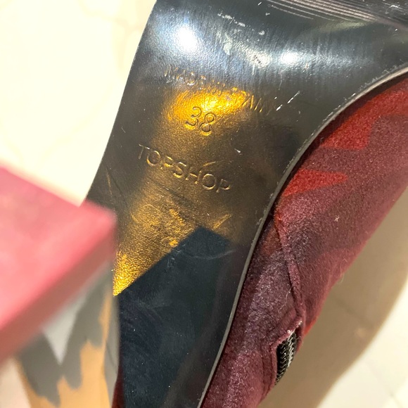 SOLD 🌸3 for $30 NWOT TOPSHOP Velvet Ankle Boots- Size 38 Camo  trendy Heel - Picture 10 of 15